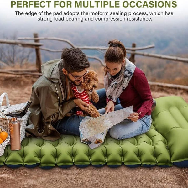 Ultra-light inflatable camping mattress fully inflated | Compact and lightweight air mattress for outdoor use | Inflatable sleeping pad with ergonomic support design | Foldable ultra-light air mattress for backpacking | Durable inflatable mattress with built-in air valve